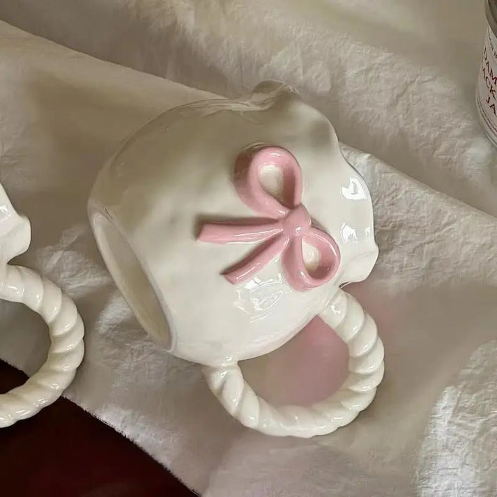 Cute Porcelain Mug 3D Pink Bow Rope