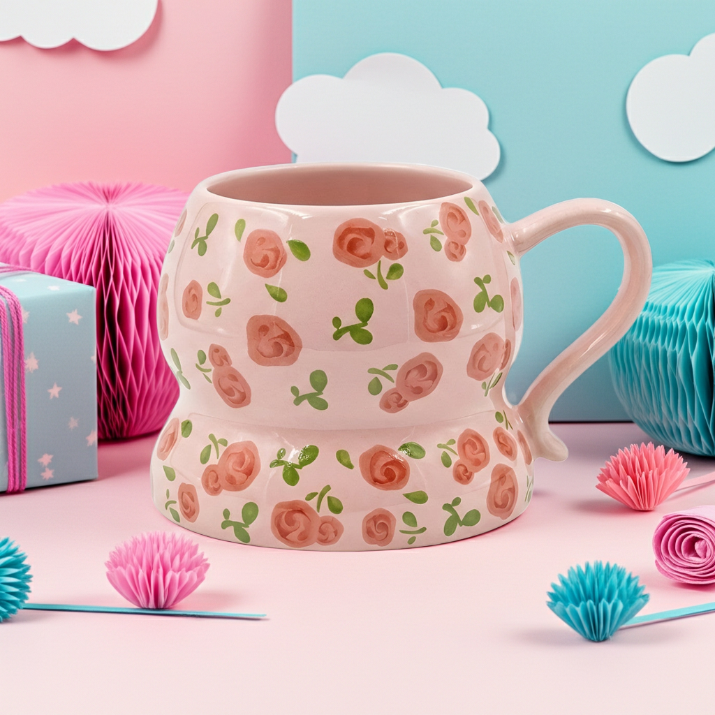Cute Porcelain Mug Rose Scatter Pink