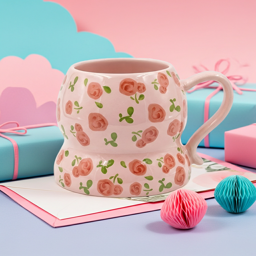 Cute Porcelain Mug Rose Scatter Pink