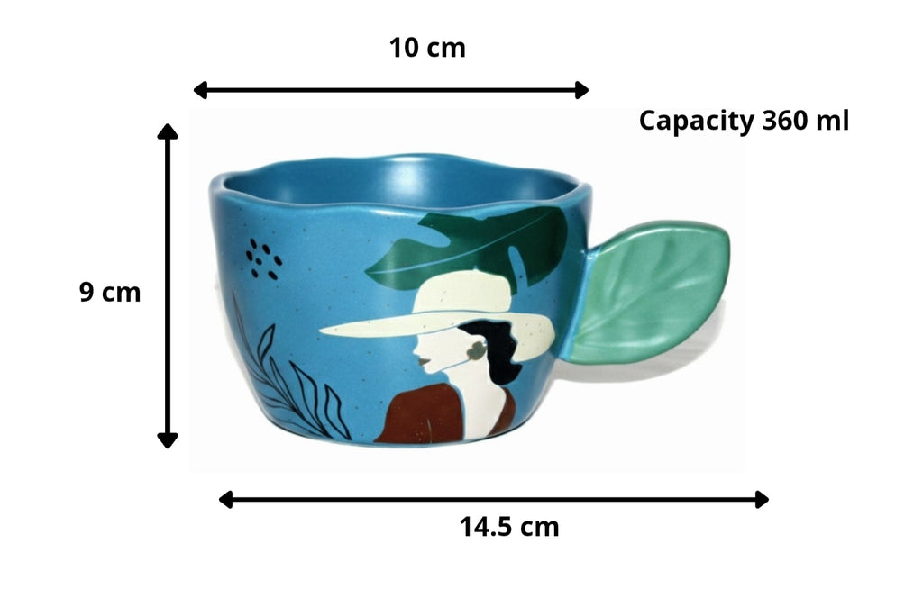 مج بورسيلين بتصميم Line Art امرأة - سكاي بلو