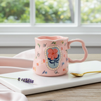 Cute Porcelain Mug Handmade Floral Pink