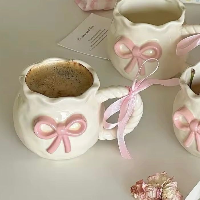 Cute Porcelain Mug 3D Pink Bow Rope