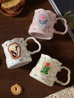 Cute Porcelain Mug Handmade Daisy Cream