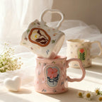 Cute Porcelain Mug Handmade Floral Pink