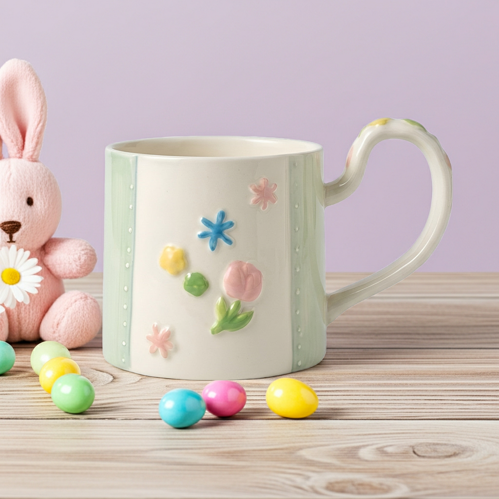 Cute Porcelain Mug 3D Flowers Green