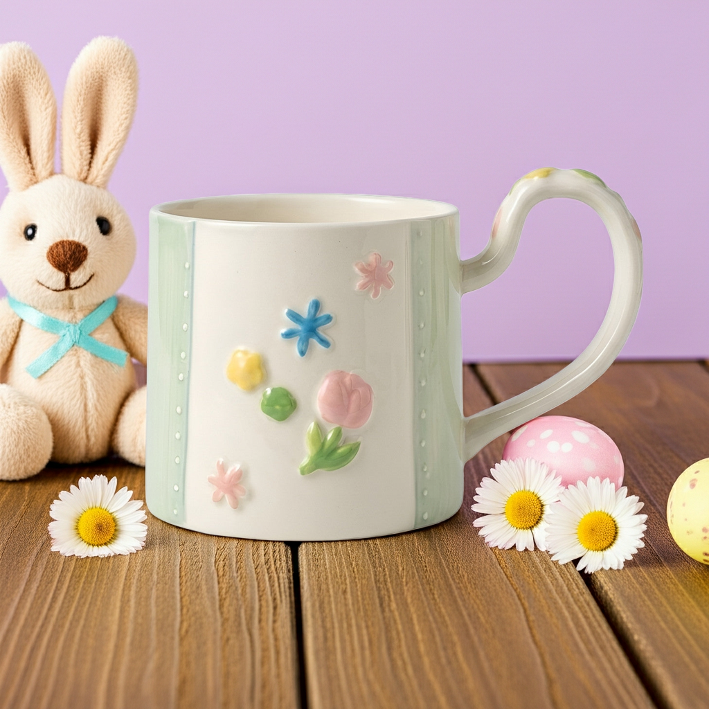 Cute Porcelain Mug 3D Flowers Green