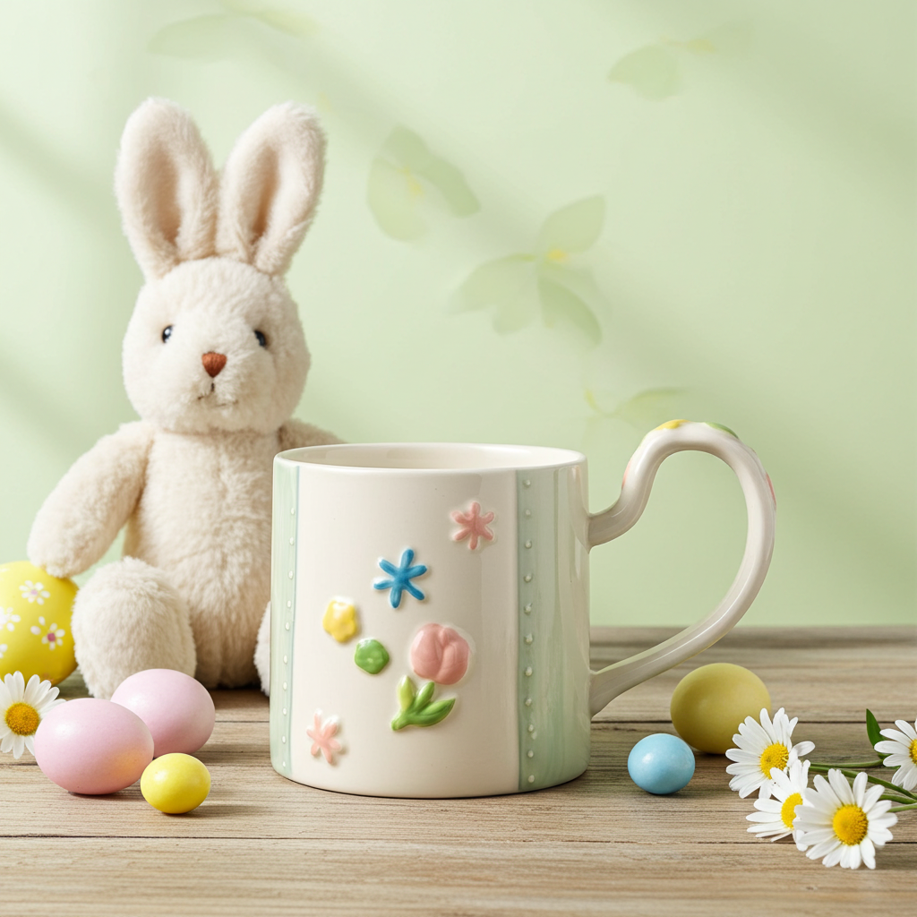 Cute Porcelain Mug 3D Flowers Green