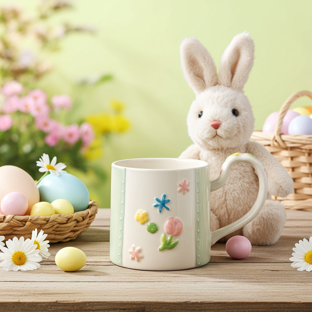 Cute Porcelain Mug 3D Flowers Green
