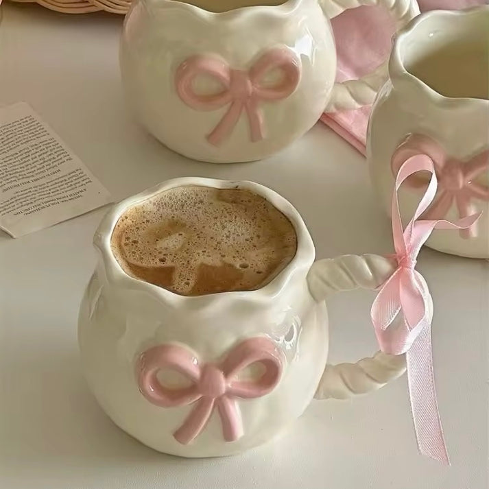 Cute Porcelain Mug 3D Pink Bow Rope