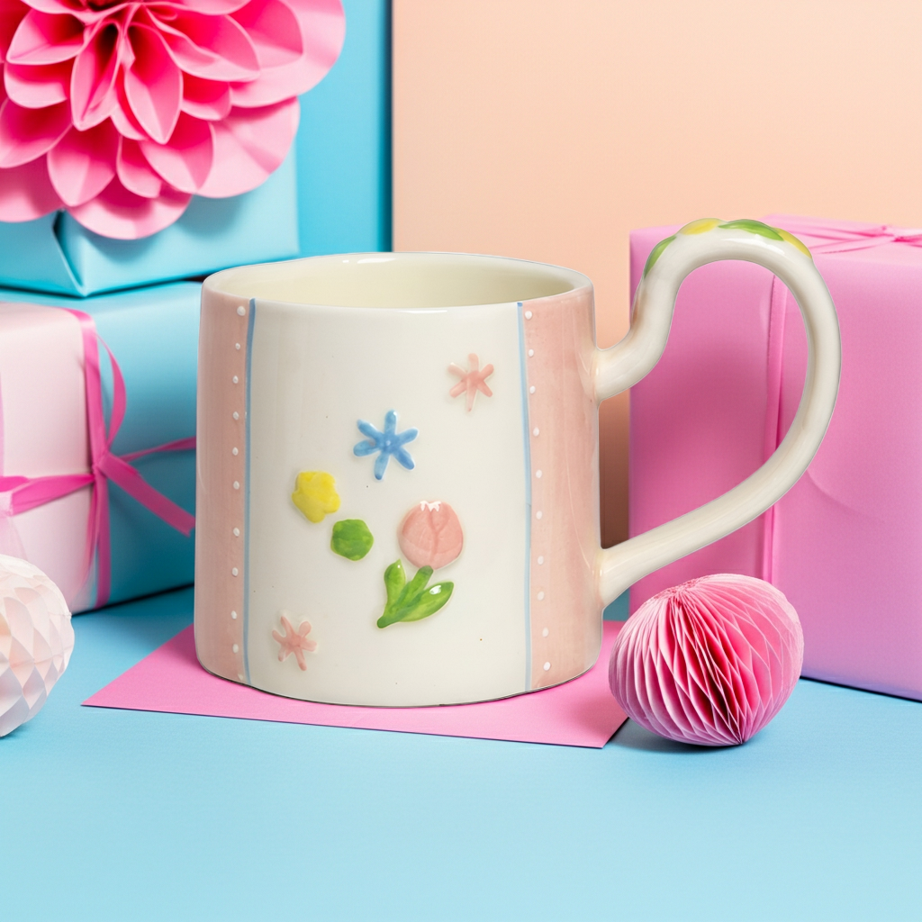 Cute Porcelain Mug 3D Flowers Pink