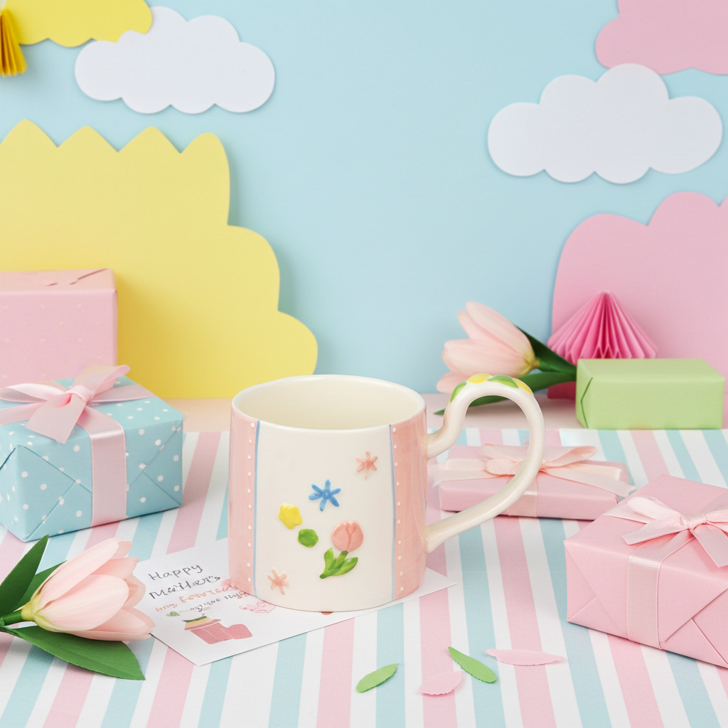 Cute Porcelain Mug 3D Flowers Pink